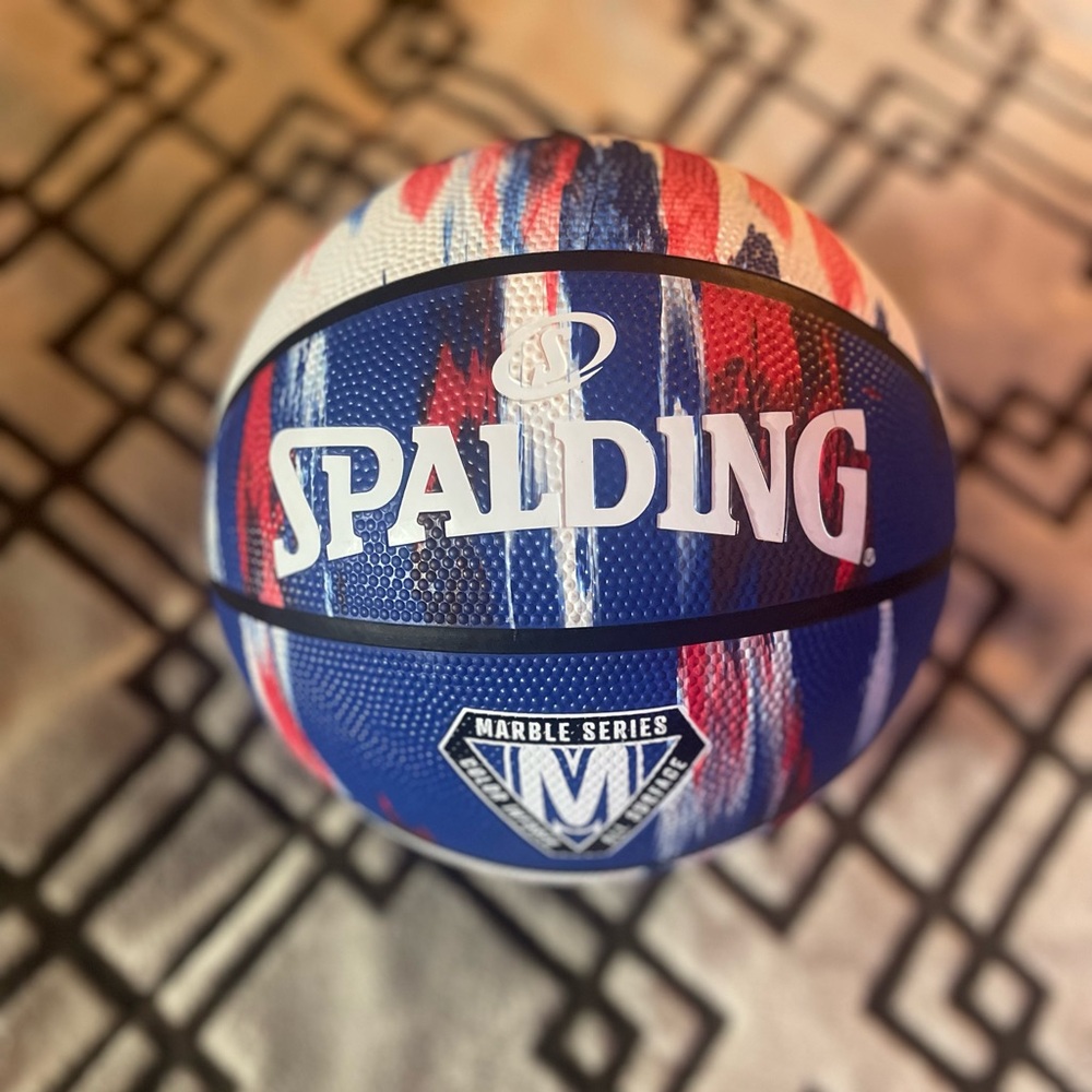 Spalding Harlem Globetrotters Basketball - Blue, Red, and White 2 signatures.